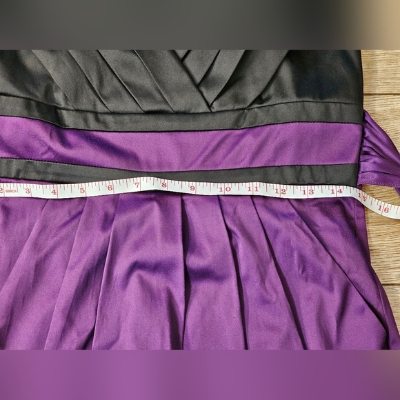 Trixxi Purple and‎ Black Satin Pleated Mini Dress With Pockets Bow Juniors Sz 9 - Picture 9 of 11